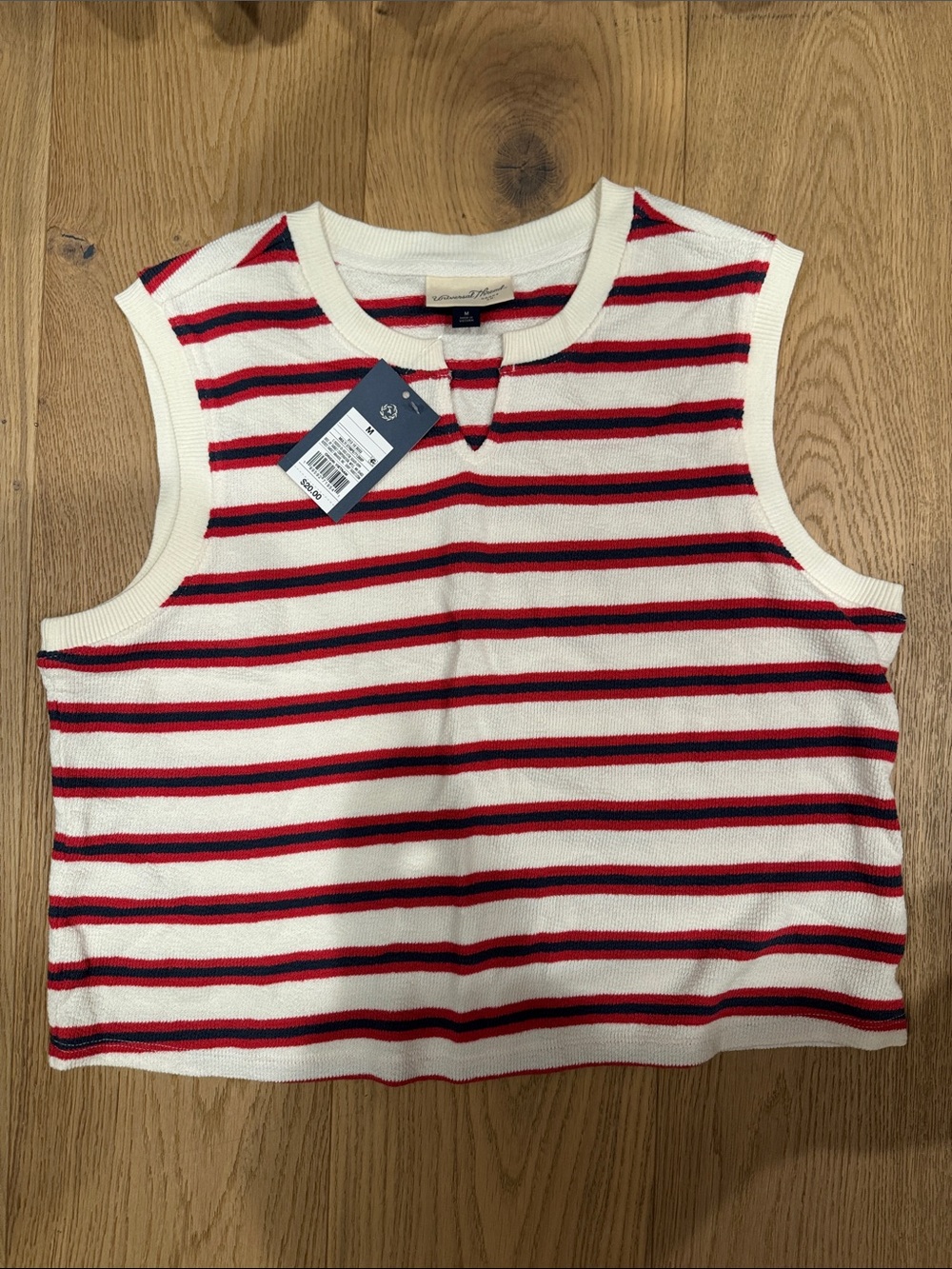 Striped Knit Sleeveless Top - Red & Navy - Unknown Brand